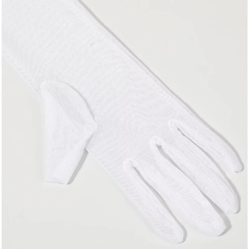 Women's Long White Ruffle Puff Cuff Sleeve Mesh Gloves Wedding Party Costume